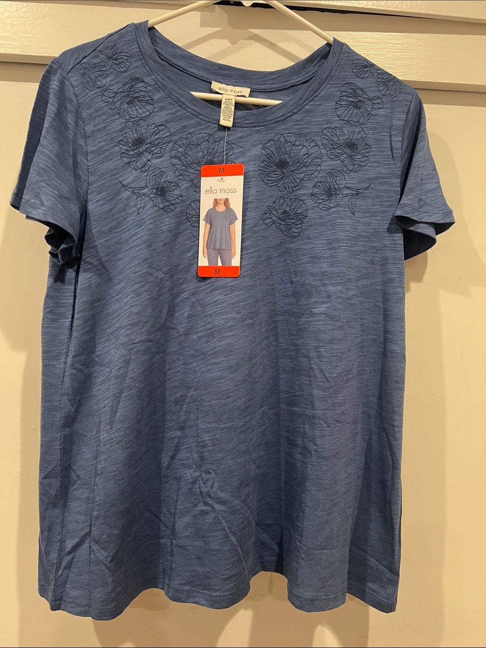 Ella Moss Blue Floral Neckline Tee